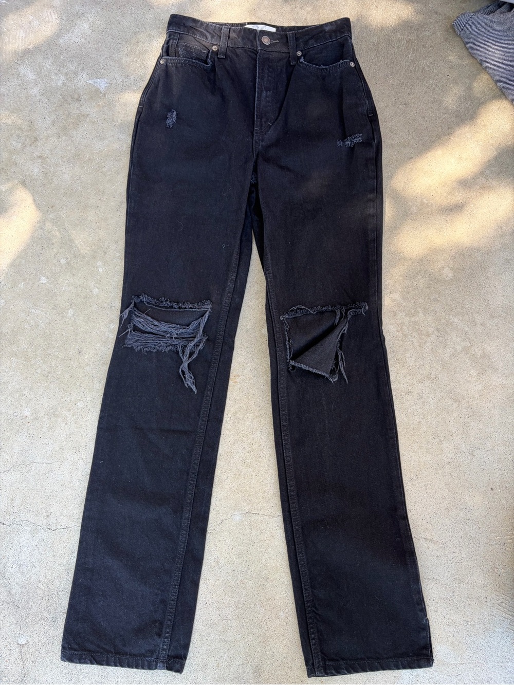 We The Free Black Distressed Straight Leg Jeans